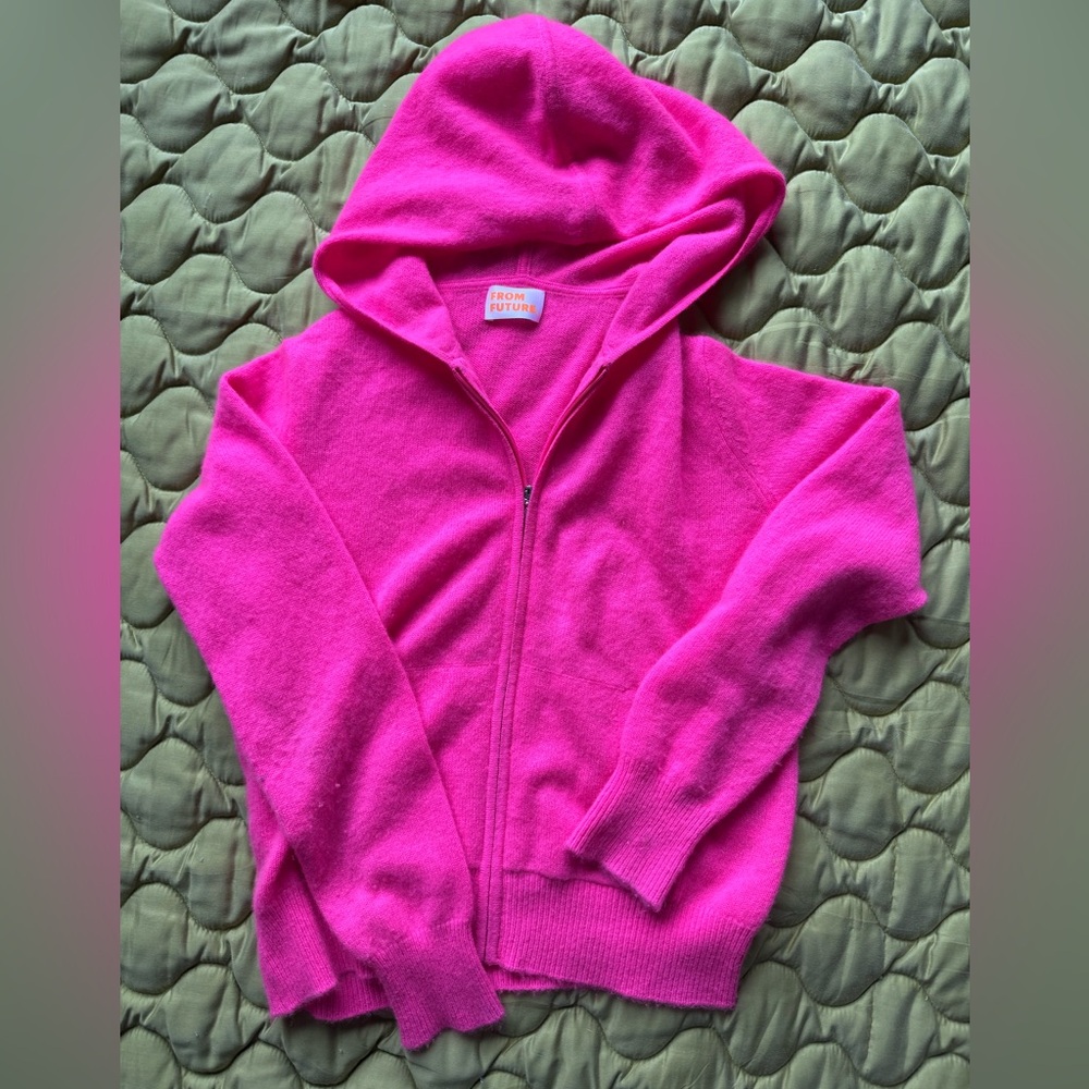 From Future Hot Pink 100% Cashmere Zip-up Hoodie